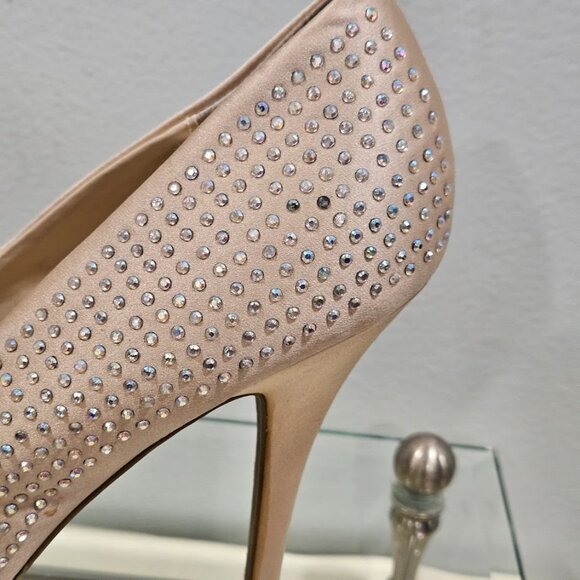 Jennifer Lopez  JLBlingy Blush Peep Toe Platform Heel Rhinestones Size 8 1/2 M - Picture 3 of 15